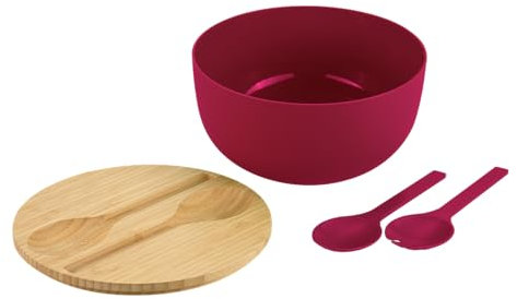 Kesper - Salatschüssel-Set, inkl. Salatbesteck, Material: Kunststoff (PP), Bambus, Maße: D 24 x H 13 cm, Farbe: Rot, Braun - 58473