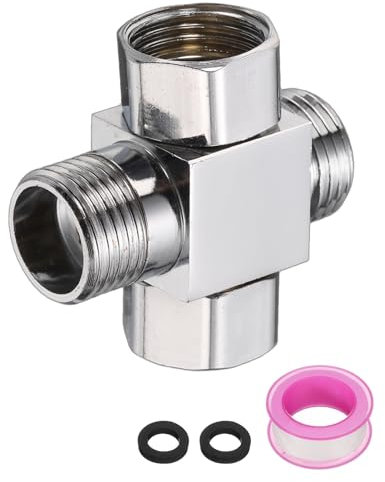 QUARKZMAN G1/2 Ducha desviador de 4 vías, válvula de acero inoxidable, adaptador de bidé, conector para grifo de manguera de té con cinta de PTFE para válvula de ángulo de bidé, grifo de inodoro, (50