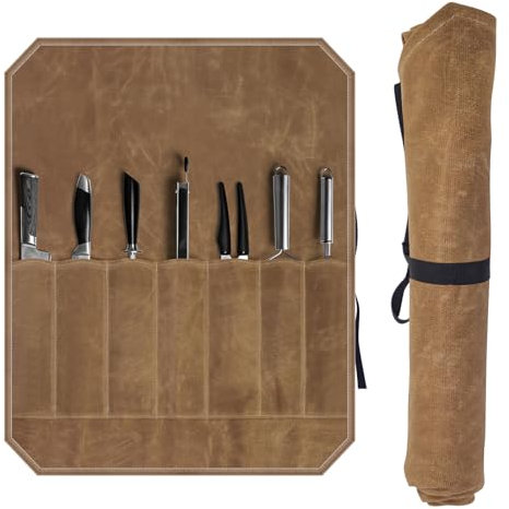 Funda Cuchillos, Funda Cuchillos Cocina con 7 Compartimentos, Estuche Cuchillos Profesional, Bolsa de lona Impermeable Portátil para Cuchillos de Camping y Denderismo, Regalo para Chef
