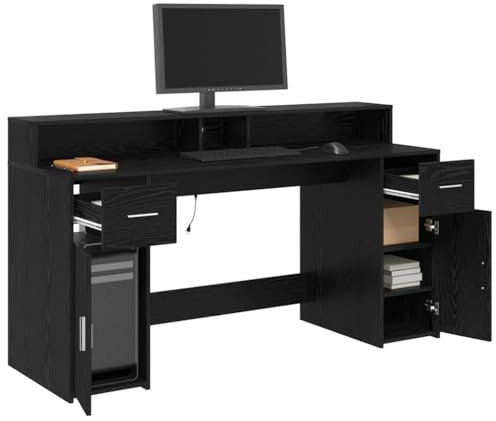 vidaXL Desk with Drawer Black oak 160 x 55 x 91 cm Engineered wood