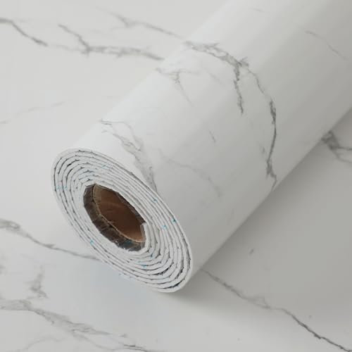 White Self Adhesive Vinyl Wrap Marble Wallpaper Granite Effect Sticky Back Plastic Roll Removable Waterproof Peel and Stick Wallpaper Contact Paper For Kitchen Cupboards Furniture Wall 40X300cm