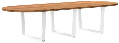 Massiver Esstisch Eiche Oval Hellbraun 320x120x74 cm, Großer Esszimmertisch aus echtem Holz für Küche und Essbereich, mit robusten weißen Stahlbeinen