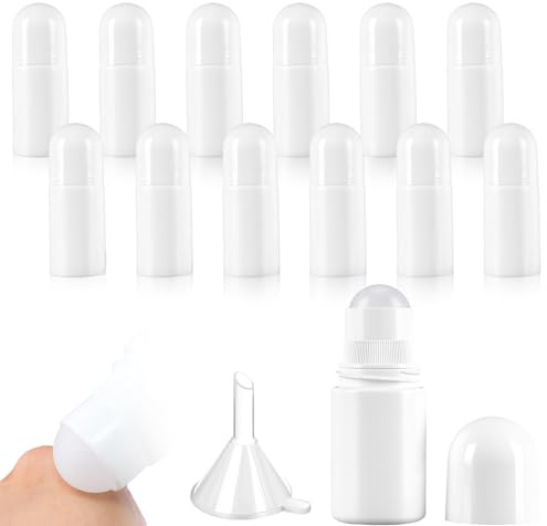 RTSHUK 12 Stück Deoroller zum Befüllen, Roll on Flasche Leer 50ml Deo Roller zum Selbstbefüllen Nachfüllbar Sonnencreme Roller Kunststoff Roll Flasche für ätherische öle Parfüm