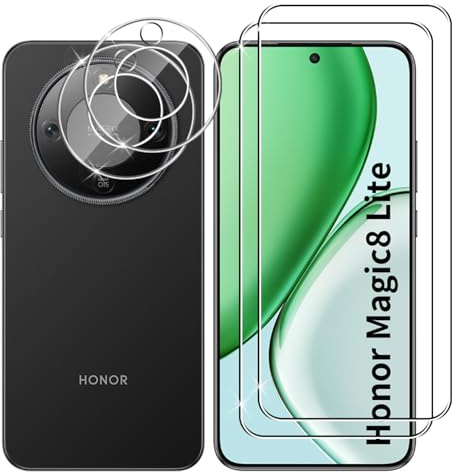 Lutree Verre Trempé pour Honor Magic 8 Lite 5G, 2+2 Pièces Protection écran + Caméra Arrière Protecteur Film, 9H HD Anti-Rayures Sans Bulles Vitre Trempé Protecteurs d'écran pour Honor Magic8 Lite