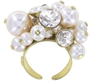 Konplott: Ring Pearl Shadow shinny brass, sehr modischer Gipsy-Ring mit Perlen und Kristallsteinen, für Damen/Frauen