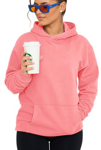 behype. Damen Oversize Hoodie Kapuzenpullover Einfarbig Basic Heavy Blank Pullover Unifarben Kapuzen-Sweatshirt Für Frauen (DE/NL/SE/PL, Alphanumerisch, L, Regular, Regular, Bubble Gum)