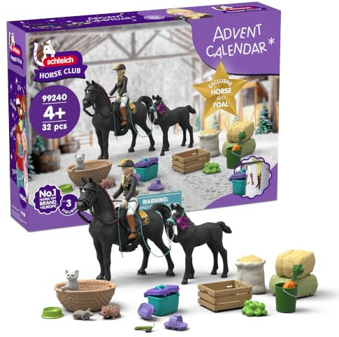 schleich HORSE CLUB | Adventskalender 2026 - Ausritt 99240 | 32 Teile | mit beweglicher Figur Tori, 2 Pferdefiguren & Zubehör | Geschenkidee für Kinder ab 5 Jahren | 39 x 8 x 28 cm