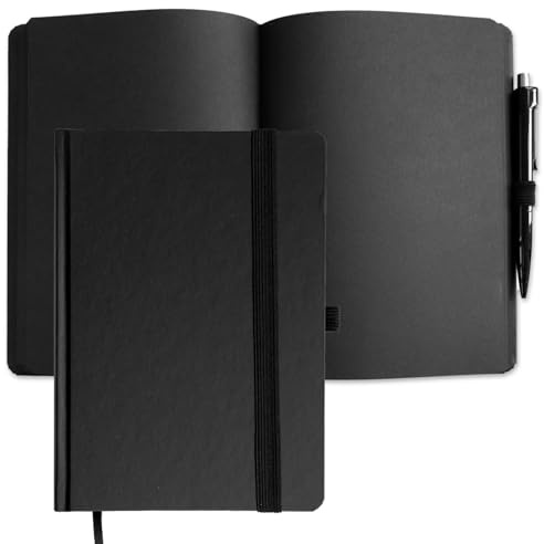 Timr Notizbuch A5 mit schwarzen Seiten 90 g/m² unbedruckt - tr508 | Schwarz, 192 Seiten, Blanko, inkl. Kugelschreiber, hochwertig, elegant, schreiben, zeichnen, Gästebuch, Geschenkidee