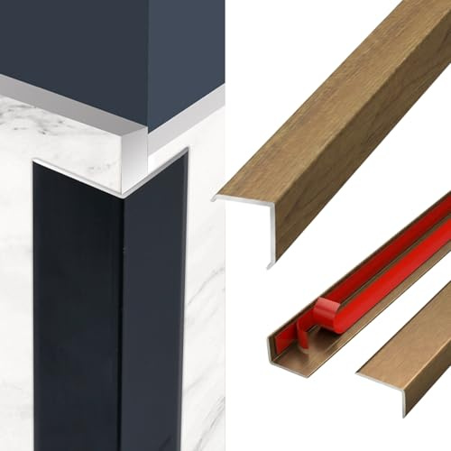 Übergangsprofil selbstklebend Abschlussprofil L-Form, Alu Übergangsschiene Holzoptik, Laminat Bodenprofil ohne Bohren, Wand & Treppe Übergangsprofil 0.9m(Light Wood,W15*H8mm*L0.9m)