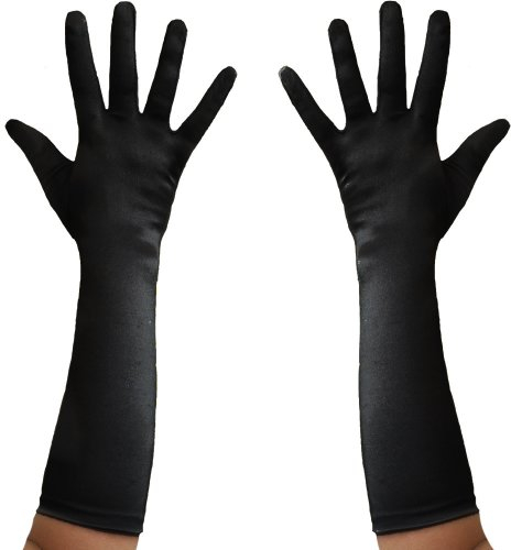 Long Satin Evening Gloves (Black)