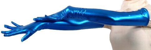 Seeksmile Unisex glänzende metallische Spandex-Handschuhe für Erwachsene, lang, Halloween, Weihnachten, Kostüm, Handschuh, Tiefes Blau, 36 cm