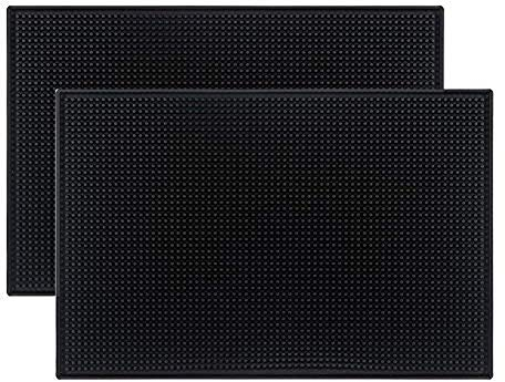 Tebery 2 Stück Bar Service Mat, 45x30cm Silikon Trocknend Matte für Bar Club Küche Café, Rutschfest Gummi Barmatte Abtropfmatte, Schwarz