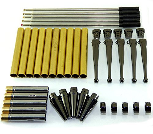 Woodturning Fancy Slimline Pen Kit Set x 5, Gun Metal Finish, Twist Mechanism