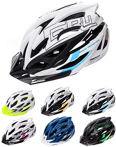 meteor Fahrradhelm Herren Damen Kinder-Helm MTB rollerhelm kinderfahrradhelm Mountainbike rennradhelm Inliner skaterhelm BMX fahradhelm Scooter Jungen Bike Helmet Weiß/Schwarz/Blau
