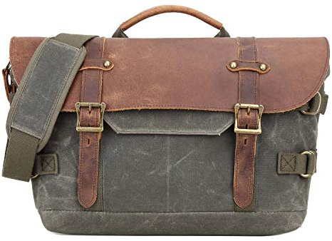 Neuleben Wasserdicht Kameratasche Fototasche aus gewachstem Canvas Leder Vintage Umhängetasche Messenger Bag für DSLR Kamera Zwei Objektive (Grün)