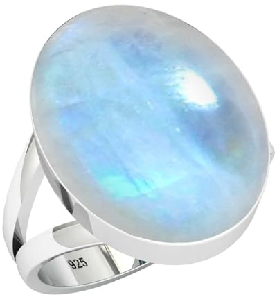 Jeweloporium 925 Silber Ringe für Damen Größe 54(17.2) Weiß Natürlich Mondstein Edelstein Solitär Silber Ringe Halloween Geschenk Kostüm Schmuck
