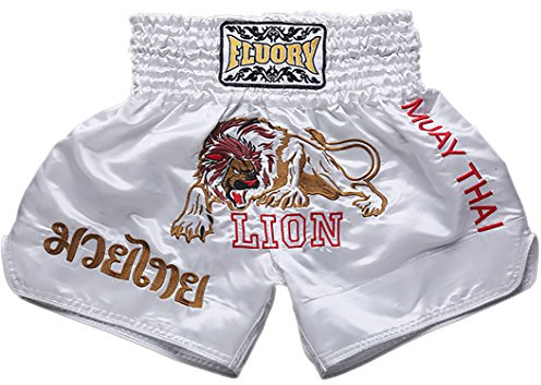 FLUORY Muay Thai shorts, högkvalitativa thailändska boxningsshorts MMA kickboxning för dam herr barn stridsträningstävling.