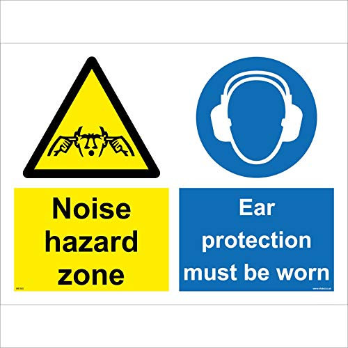 MU163 Multiple Sign Noise Hazard Zone Ear Protection Must BE Worn 150mm x 100mm Magnetic - Vehicle Grade