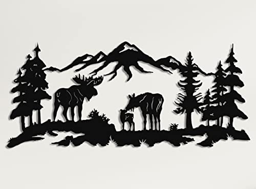 DEKADRON Metall-Wandkunst - Elch-Kunst, Natur-Wandkunst, Baumdekoration, Wanddekoration (75 x 33 cm)