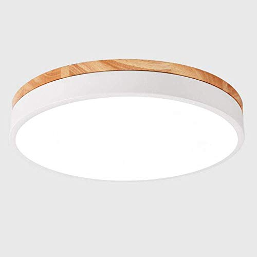 Modern LED Deckenlampe Dimmbar mit Fernbedienung,38W Weiß Metall und Holz Rund Decken-Beleuchtung Badlampe Schlafzimmerlampe Deckenleuchte Schlafzimmer Galerie Toilette Flur Balkon,φ50CM