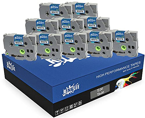 RINKLEE TZe-241 TZ-241 Schwarz auf Weiß Etiketten Schriftband Kompatibel mit Brother P-Touch PT-2030VP 2430PC H300 D400 D400VP D450VP D600VP P700 P750W E300VP E550WVP CUBE | 18 mm x 8 m | 10 Kassetten