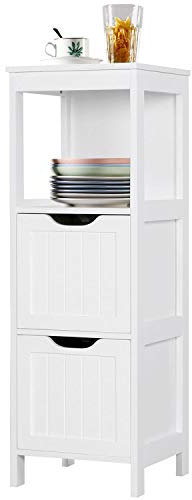 Yaheetech Petite Commode/Armoire Chambre/Salon/Cuisine Blanche Colonne de Salle de Bain Armoire de Toilette avec 2 tiroirs et 1 étage 30x30x89cm