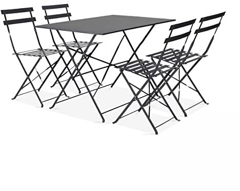 Oviala Table de Jardin bistrot et 4 chaises Pliantes en Acier Gris