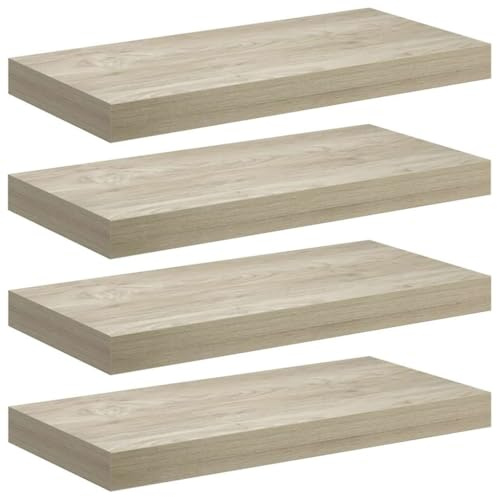 vidaXL 4X Wandregal Schwebend Hängeregal Wandboard Bücherregal Regalbrett Schweberegal CD DVD Regal Dekoregal Eichefarben 50x23x3,8cm MDF