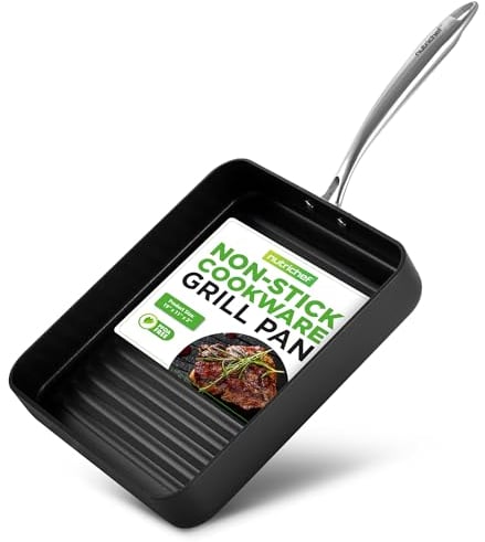 NutriChef Grill Pan Nonstick, Stainless-Steel Griddle 48 x 28cm, High Ridges, Strong Handle, for Induction, Gas and Electric Cooking and Grilling