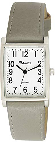 Ravel - Unisex Traditionelle rechteckige Uhr mit klarem Zifferblatt - Silberton/Grau