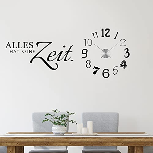tjapalo® vr21 Wohnzimmer Wandtattoo Uhr Alles hat seine Zeit Wandtattoo Uhren Küche mit Spruch, Farbe: Schwarz, Größe: B138xH58cm