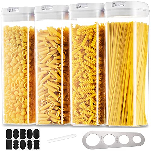 Hanobe Vorratsdosen Küche Vorratsbehälter Aufbewahrung: 4 Stück Luftdichte Aufbewahrungsbox Pasta Behälter Set mit Einfach Lock Deckel Stapelbar Lebensmittel Aufbewahrung zum Spaghetti