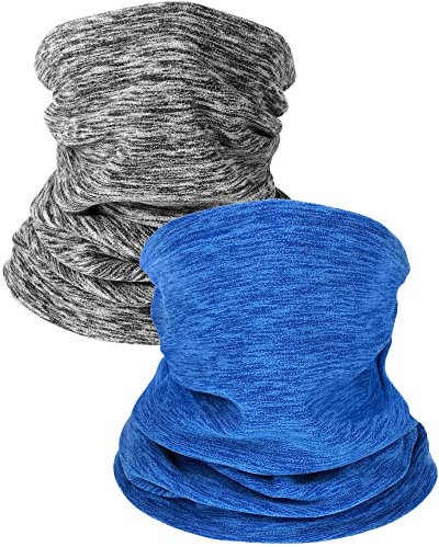 2 Pieces Winter Neck Warmer Gaiter Fleece Ski Neck Scarf Warm Windproof Balaclava Cold Weather Scarf Tube Cover Bandanas for Men Women Winter Motorcycle Skiing Running Cycling (Gray, Blue)