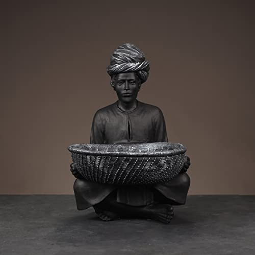 furni24 Wohnaccessoires Deko, Handgefertigt, Dekoartikel, Skulpturen,Statuen (Große indische Figuren skulptur-Schwarz/Silber)
