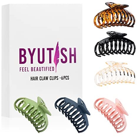 Byutish Hair Claw Clips for Thick Hair - 6 Pcs Hair Clips Women Anti-Slip, ABS Plastic, Strong Grip Hair Claw for Straight, Curly & Wavy Hair Volumes & Lengths (Claw Clip)