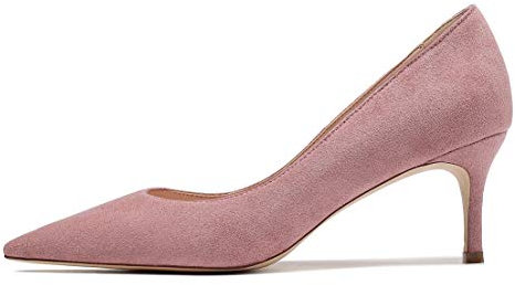 EDEFS Donna Décolleté a Punta, 6.5CM Stiletto con Tacco Medio, Scarpe da Sposa Eleganti, Camoscio Rosa Taglia EU43