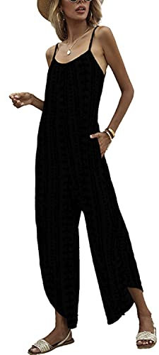 MUMZUGI Salopette Donna Estate Tutine con Bretelle Elegante Casual Jumpsuit Estiva One Piece Outfit, Nero-2 XL
