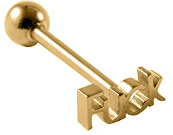 BlackAmazement 316L Edelstahl Piercing Zungenpiercing Barbell Schriftzug Wort F-U-C-K Silber Gold Damen Herren (Gold)