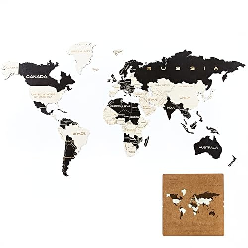 Weltkarte | Holzpuzzle | A2 groß | 120 x 66 cm | 45 Teile | Originalpuzzle | Dekorative Puzzle | Familienspiele | Unterhaltung