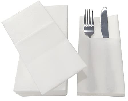 JINYUDOME Lot de 150 serviettes de table jetables au toucher lin avec poche intégrée pour couverts, serviettes en tissu pour fête, mariage ou événements, absorbantes et douces