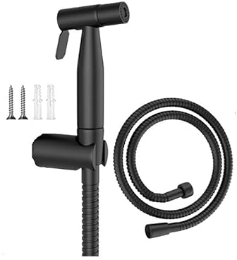 Bargain Black Set Brushed Bidet Sprayer for Toilet Holder Hose 1.2 m Stainless Steel Sprayer Kit Baby Sprayer Muslim Shattaf (Black Metal (Sprayer/Hose/Holder))