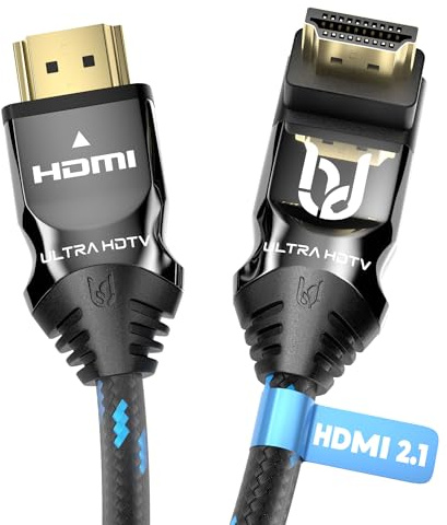 Ultra HDTV Cavo HDMI 2.1 90° 8K - 1,5 m, spina angolata, 48 Gbps, 8K@60Hz, 4K@120Hz - protezione antipiega - guaina in nylon