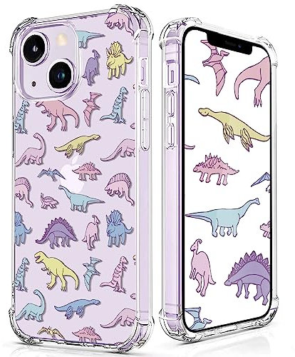 CAROKI for iPhone 14 Plus Clear Case, [Anti-Yellowing] with Colored Dinosaur Pattern Clear Case Bumper Protective Shockproof Soft Cover Case for iPhone 14 Plus 6.7-Colored Dinosaur