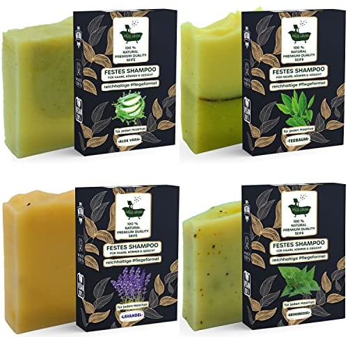 Miss Savon - Handgemacht Vegan & Plastikfreies Festes Shampoo und Seifen Set - Natürliches Duschgel & Gesichtspflege (KleoPatras Reinheit)