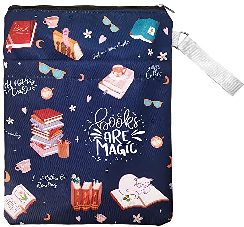 Protège-livre avec fermeture éclair et poche frontale - 28 x 22 cm - Cadeau pour les amoureux des livres - Tissu imperméable