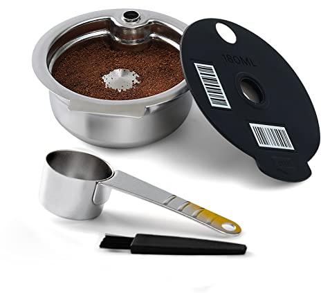 HAILASRE acier inoxydable dosettes Tas-simo réutilisables avec code-barres lisible Filtre à capsules de café rechargeables pour machine Tas simo (180ml)