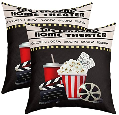 Brassée Kino Set mit 2 Kissenbezügen, 40 x 40 cm, Filme, Theater, Theater, Kissenhülle, für Haus, Wohnzimmer, Dekoration, wendbar, Popcorn, Film, Strip, Dekor