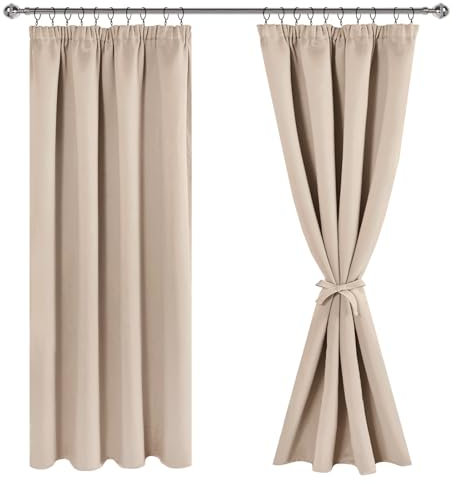 JIUZHEN Rideaux Occultants Galon Fronceur pour Rail Lot de 2 Rideau Isolant Thermique Anti UV Double Rideaux Decoration Bloquer Lumiere pour Salon Chambre 140x200cm(LxH) Beige