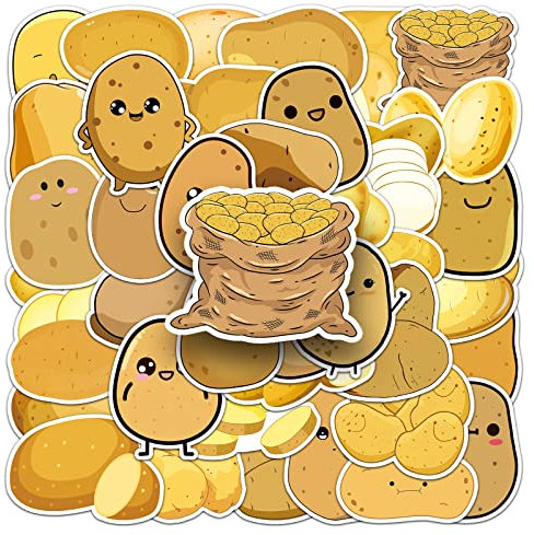 AUCEKO 50 Stück Potatoes Aufkleber Pack Kartoffeln Sticker Set wasserdichte Vinyl Sticker für Laptop Kinder Autos Motorrad Fahrrad Skateboard Gepäck Koffer Computer Aufkleber Graffiti Decal