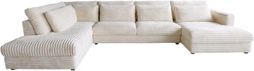 DELIFE Wohnlandschaft Isla Plüschcord Beige 430x225 cm Ottomane Links